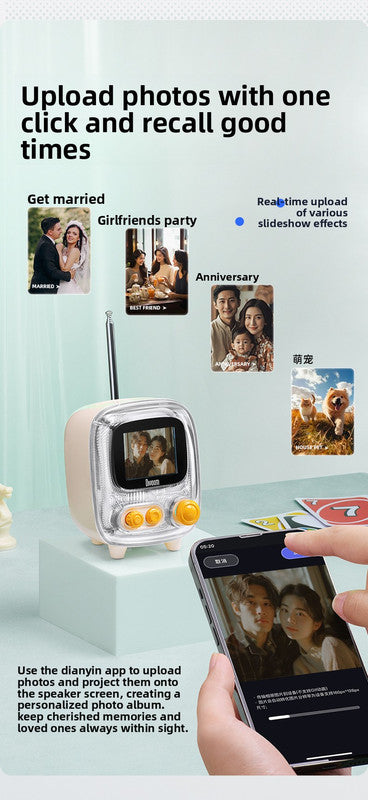 White Retro Pixel Art Bluetooth Speaker Smart Desktop Audio with LED Display DIY Animation Alarm Clock and Mini Games