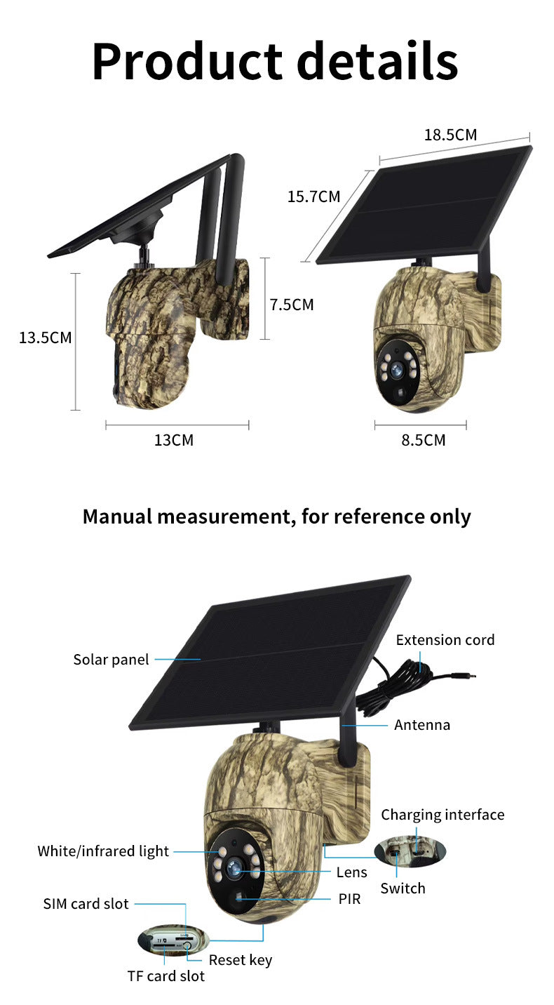 4MP Solar Security Camera Wireless WiFi Camouflage Wood Texture PTZ Outdoor Surveillance for Garden and Farm