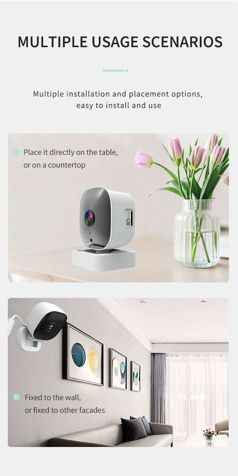 White Smart Indoor Security Camera 3MP HD WiFi Wireless Monitor with Night Vision Two-Way Audio & Motion Detection Ideal for Ba Pet & Home Office