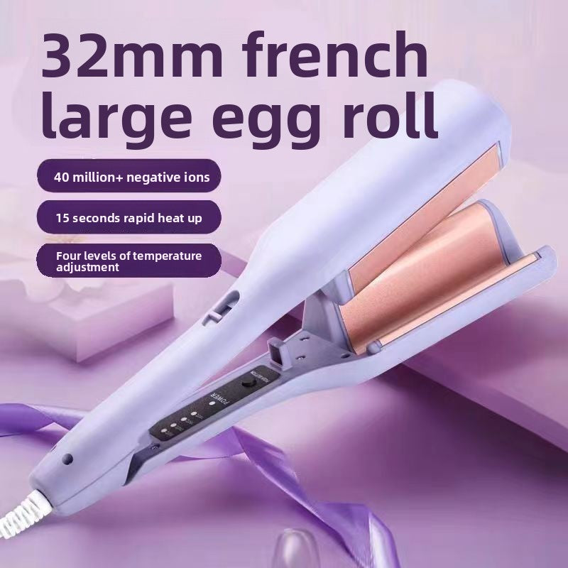 32mm French Style Hair Waver Curler Mermaid Waves Iron V-Shape Barrel Negative Ion Fast Heating Styling Tool Pink AU Plug