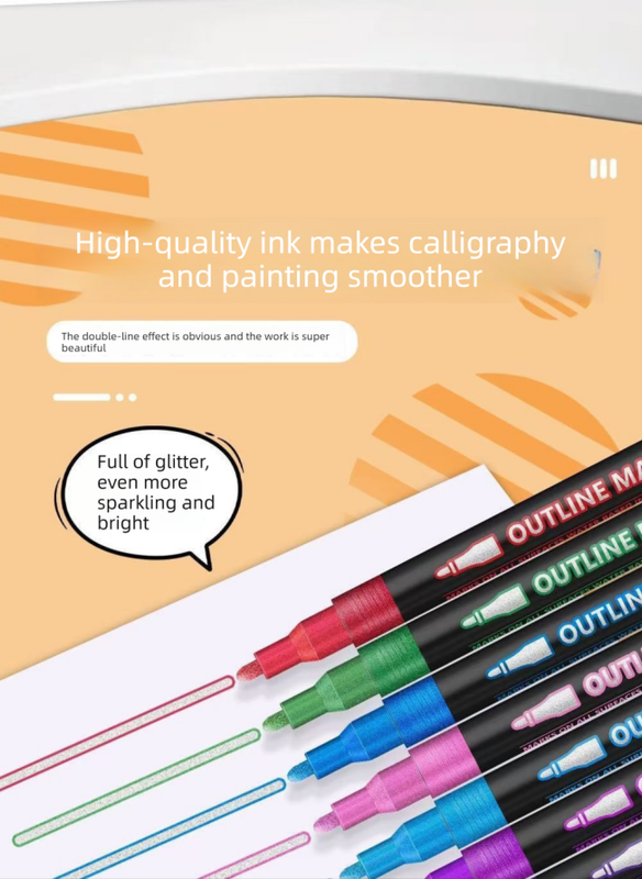 24 Piece Double Line Outline Pen Set Glitter Paint Markers 12 Colors Self-Outline Metallic Shimmer Pens for DIY Crafts Cards