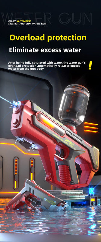 2-in-1 Electric Water Gun Automatic Squirt Blaster Set Detachable Mini Pistol High Capacity Summer Pool Toy Red Grey