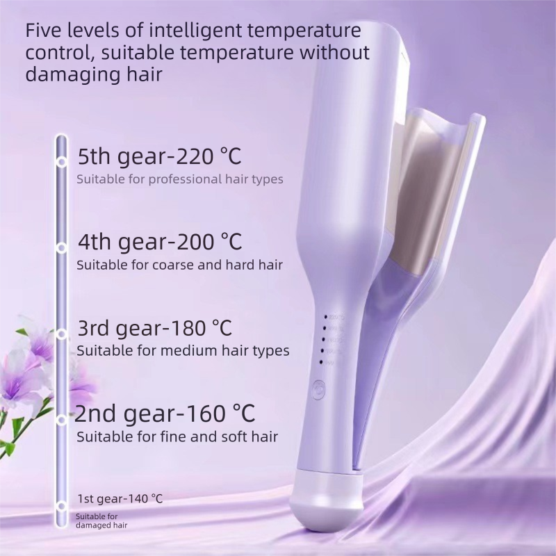 32mm French Style Deep V Hair Waver Mermaid Curls Iron Fast Heating Ceramic Styling Tool for Big Waves Purple AU Plug