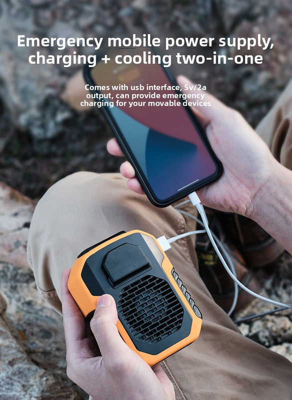 Portable Waist Clip Fan 6000mAh Rechargeable Personal Air Conditioner with Power Bank Function Heavy Duty Wearable Belt Fan for Tradies Camping and Outdoor Work Orange