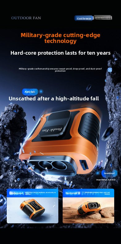 Waist Clip Fan 6000mAh Rechargeable Portable Personal Fan with Dual Outlet 13500RPM High Speed Airflow for Outdoor Work Orange