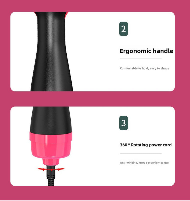 3-in-1 Hot Air Brush & Volumiser Hair Dryer Styler 1000W Ceramic Negative Ion Blowout Brush for Straightening and Curling Pink AU Plug