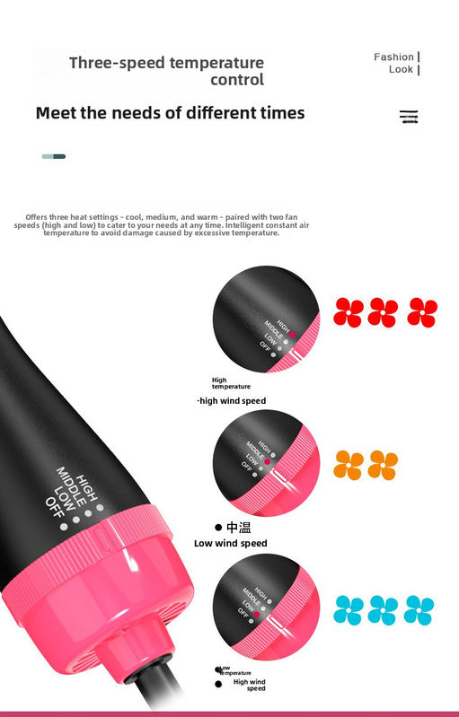 3-in-1 Hot Air Brush & Volumiser Hair Dryer Styler 1000W Ceramic Negative Ion Blowout Brush for Straightening and Curling Pink AU Plug