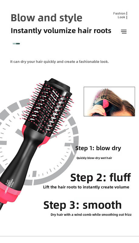 3-in-1 Hot Air Brush & Volumiser Hair Dryer Styler 1000W Ceramic Negative Ion Blowout Brush for Straightening and Curling Purple AU Plug