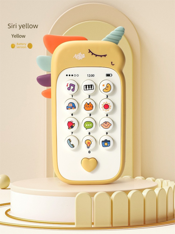 Unicorn Ba Toy Phone Music & Light Learning Mobile Teether for Toddlers Interactive English Educational Gift Yellow
