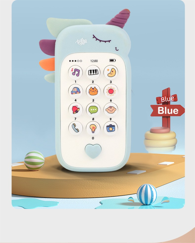 Unicorn Ba Toy Phone Music & Light Learning Mobile Teether for Toddlers Interactive English Educational Gift Yellow