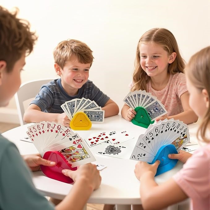 Triangle Playing Card Holders 4 Pack Hands Free Game Organizers for Kids Seniors and Adults Ideal for Family Poker Nights