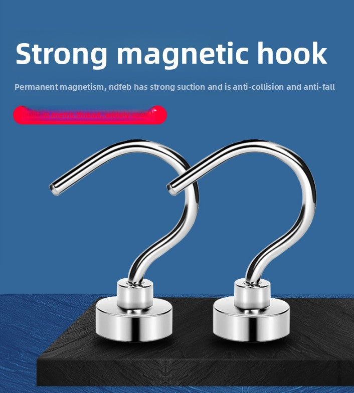 Neodymium Magnetic Hooks 16mm Base Large Open Mouth Hanger Heavy Duty Magnet for Fridge Kitchen BBQ Grill Utensils and Keys Silver