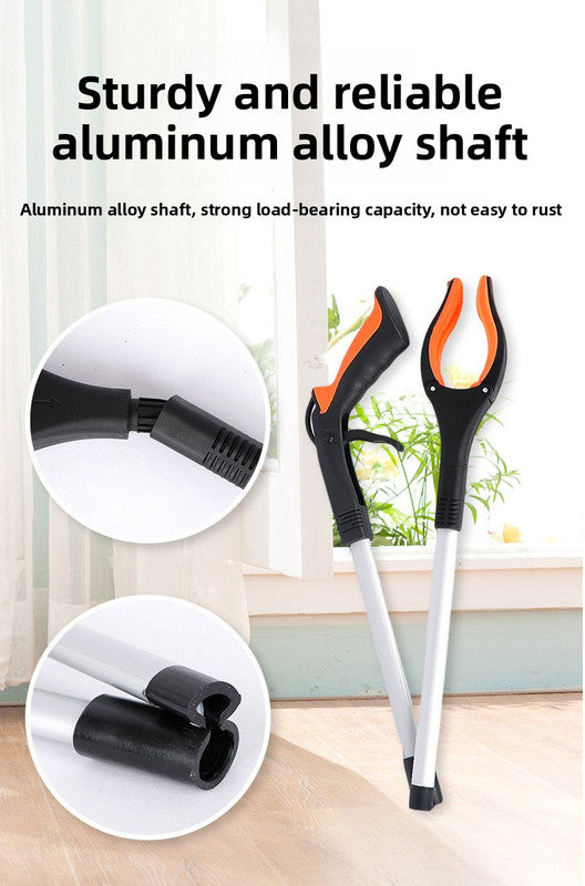 Orange and Black Handle Foldable Grabber Reacher Tool - 83cm Aluminium Litter Picker with Magnetic Tip - Lightweight Mobility Aid for Garden & Home Rubbish Cleanup