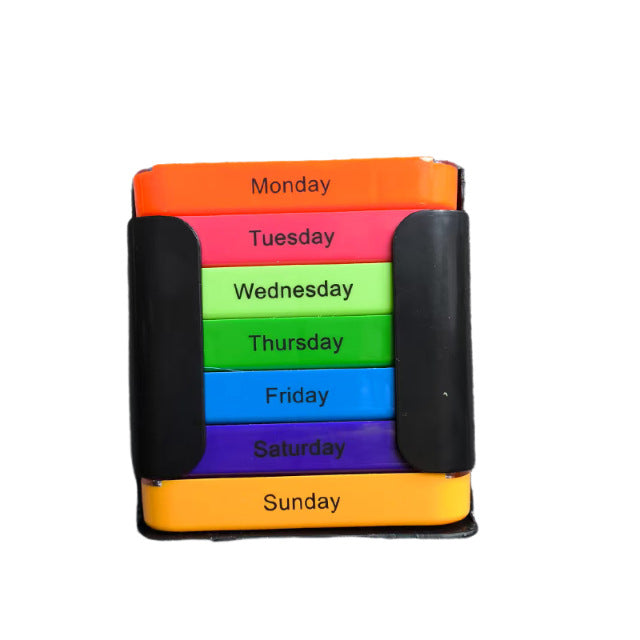 7 Day Weekly Pill Organiser Box - Rainbow Colour Coded Medicine Storage with 4 Daily Compartments - Portable Black Casing Dispenser for Home & Travel