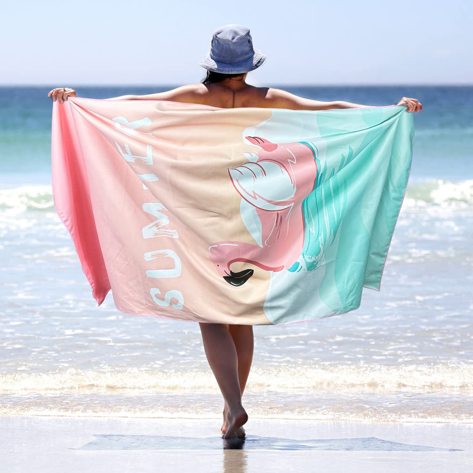 Sand Free Microfibre Beach Towel - Pink Flamingo 