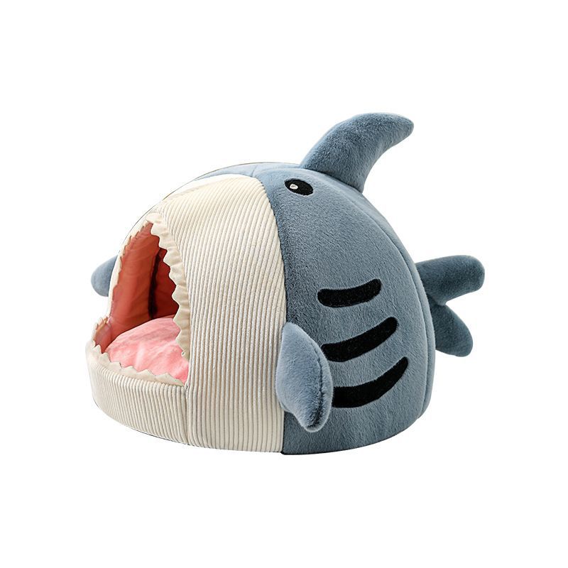 Novelty Shark Pet Cave Bed Enclosed Cozy Sleeping Nest for Cats and Small Dogs Soft Flannel Year Round Comfort Light Blue S Size