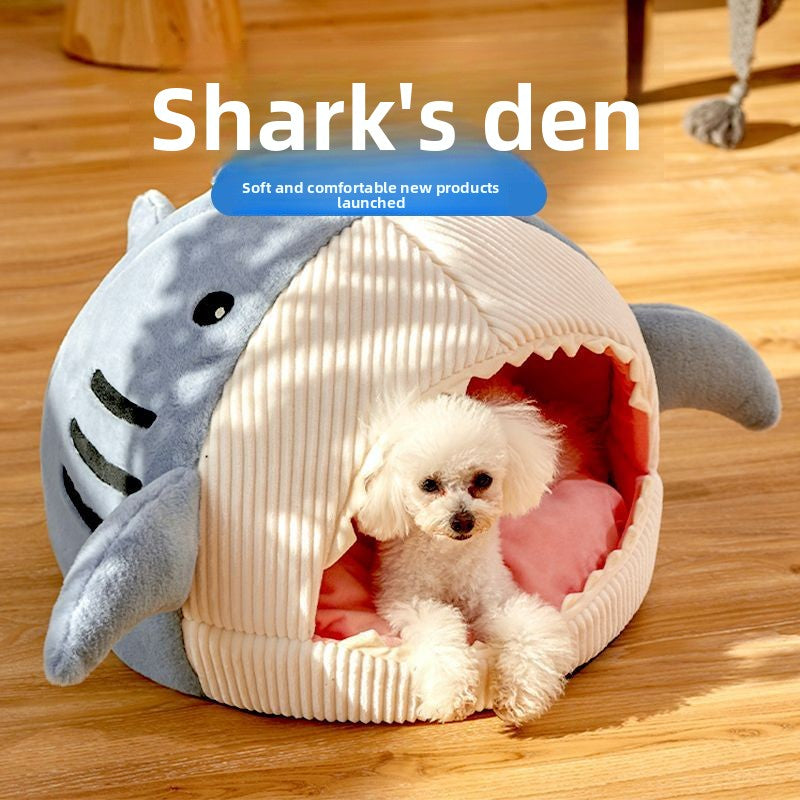 Novelty Shark Pet Cave Bed Enclosed Cozy Sleeping Nest for Cats and Small Dogs Soft Flannel Year Round Comfort Light Gray S Size