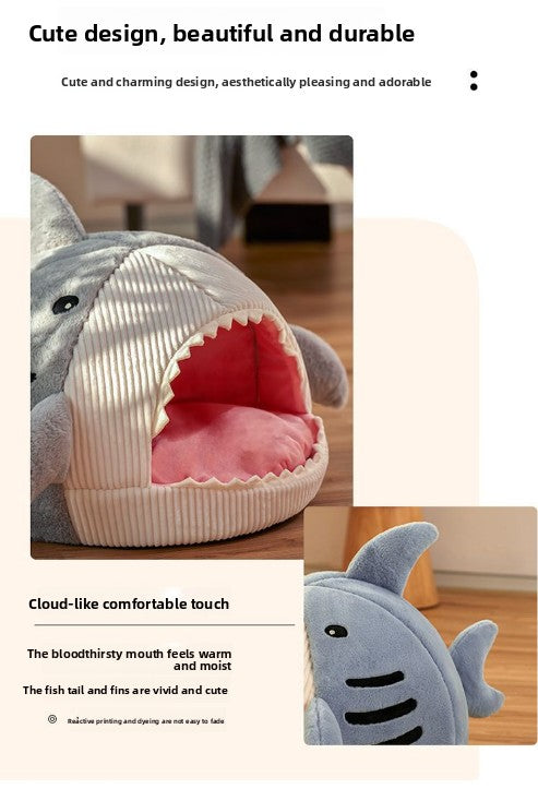 Novelty Shark Pet Cave Bed Enclosed Cozy Sleeping Nest for Cats and Small Dogs Soft Flannel Year Round Comfort Light Blue M Size