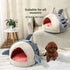 Novelty Shark Pet Cave Bed Enclosed Cozy Sleeping Nest for Cats and Small Dogs Soft Flannel Year Round Comfort Light Blue L Size