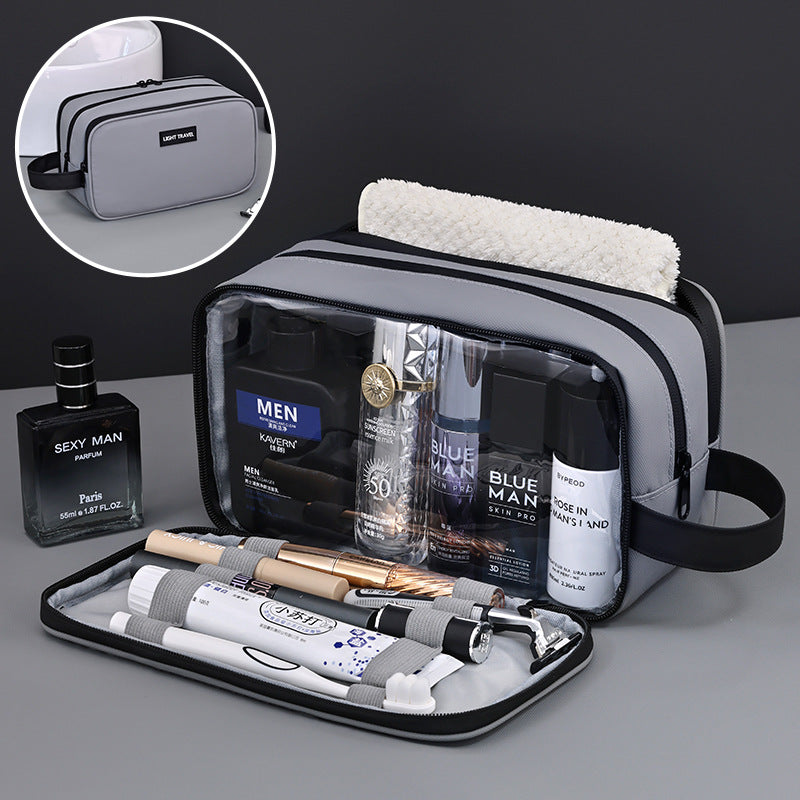 Large Waterproof Men's Toiletry Bag 3-Layer Travel Dopp Kit with Wet Dry Separation Portable Shower Organiser for Gym Business & Holiday Grey