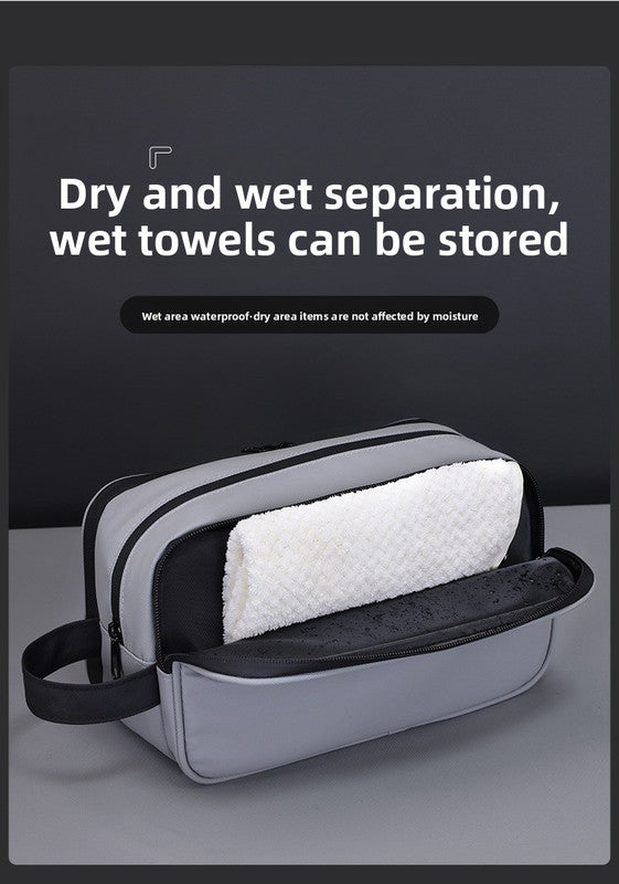 Large Waterproof Men's Toiletry Bag 3-Layer Travel Dopp Kit with Wet Dry Separation Portable Shower Organiser for Gym Business & Holiday Grey