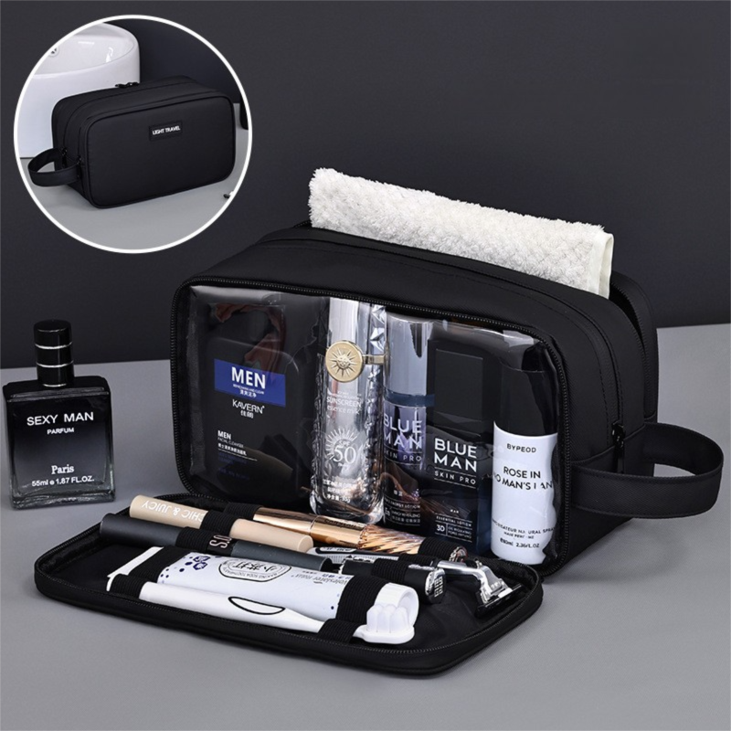Large Waterproof Men's Toiletry Bag 3-Layer Travel Dopp Kit with Wet Dry Separation Portable Shower Organiser for Gym Business & Holiday Black