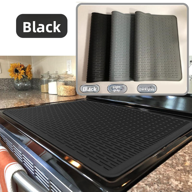 Silicone Stove Top Cover 71x50x0.3cm Heat Resistant Electric Cooktop Protector Mat for Kitchen Benchtop and Laundry Black