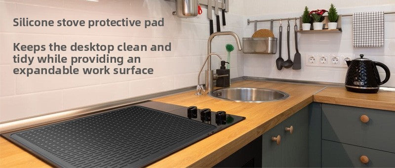 Silicone Stove Top Cover 71x50x0.3cm Heat Resistant Electric Cooktop Protector Mat for Kitchen Benchtop and Laundry Black