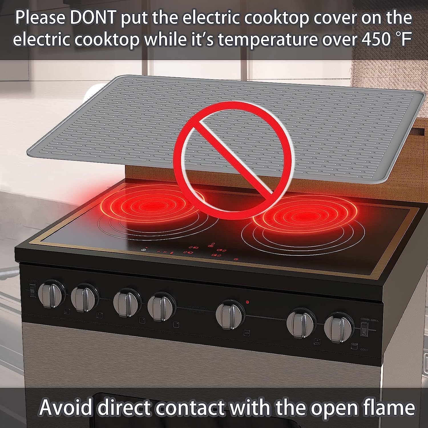 Silicone Stove Top Cover 92x52cm Heat Resistant Electric Cooktop Protector Mat for Kitchen Benchtop and Laundry Black