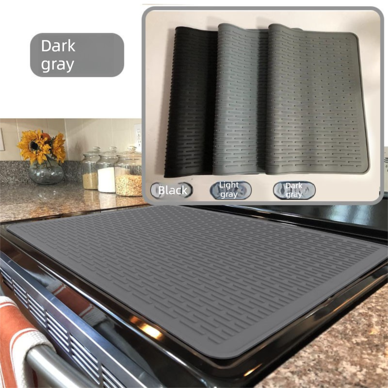 Silicone Stove Top Cover 71x50x0.3cm Heat Resistant Electric Cooktop Protector Mat for Kitchen Benchtop and Laundry Dark gray