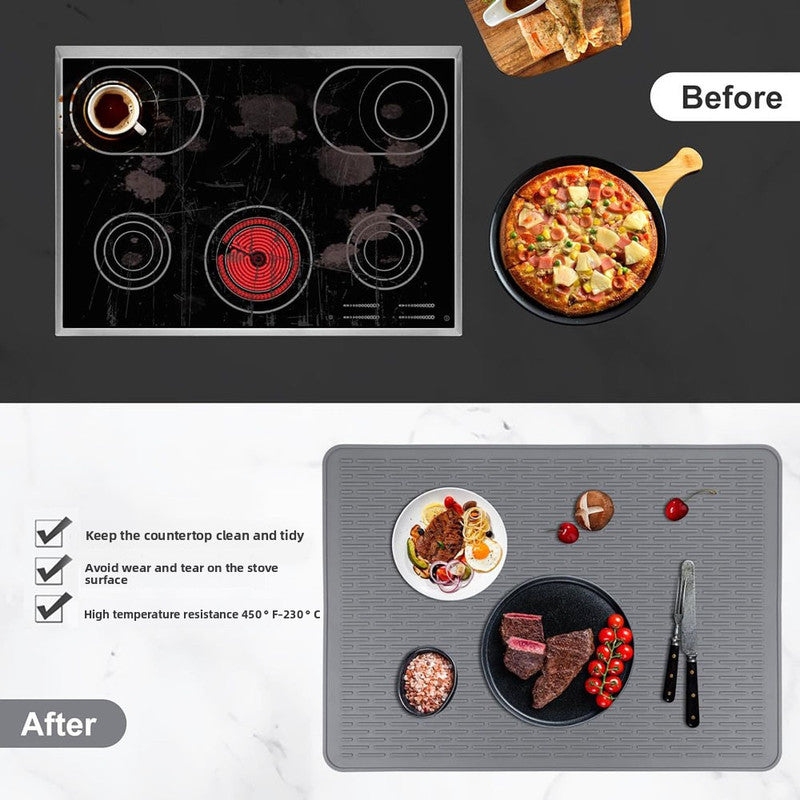 Silicone Stove Top Cover 71x50x0.3cm Heat Resistant Electric Cooktop Protector Mat for Kitchen Benchtop and Laundry Dark gray