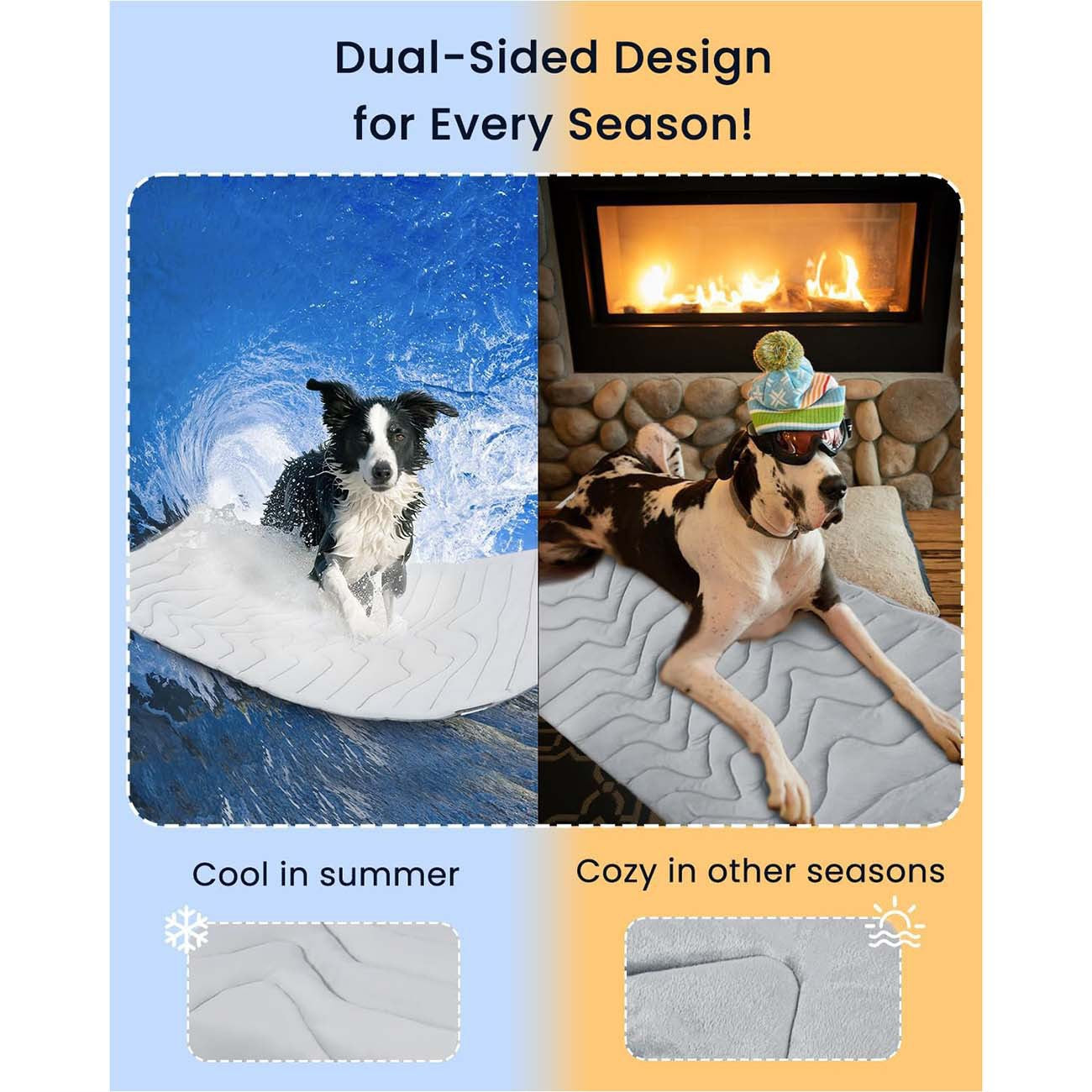 2 Pack Large Dog Cooling Mat 122x71cm - Reversible Self Cooling & Warm Pet Bed Pad - Granny Grey & Light Green Crate Liner for Big Breeds up to 35kg