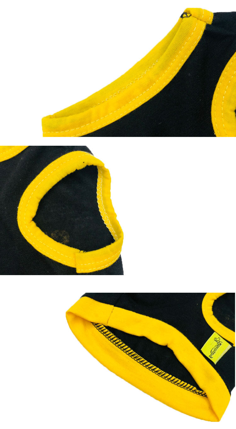 2 Pack Cotton Dog Vest Security Print - Black with Yellow Trim & Pink with Black Trim - Size XS Summer Puppy Tank Top