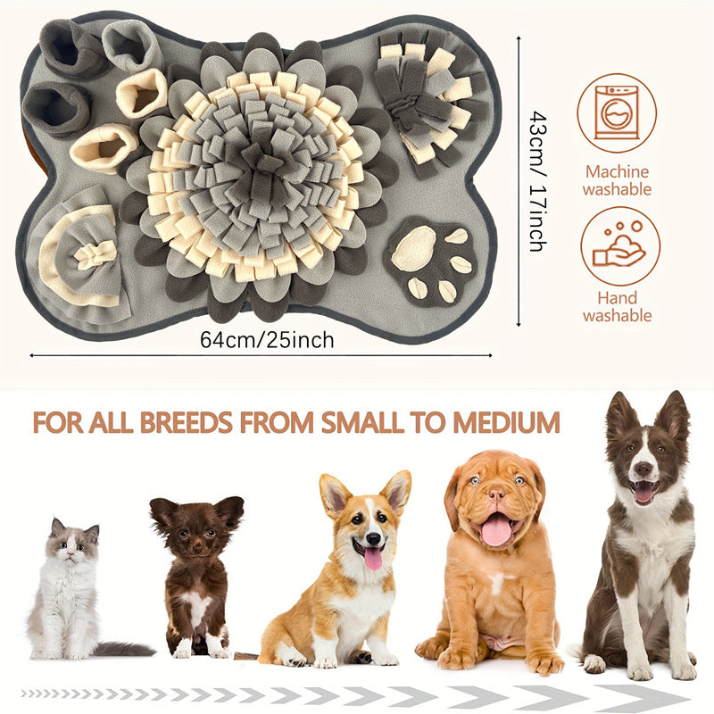 Interactive Dog Snuffle Mat Bone Shape Grey 64x43cm - Slow Feeder & Foraging Puzzle Toy - Washable Fleece Nosework Pad for Anxiety Relief & Mental Stimulation