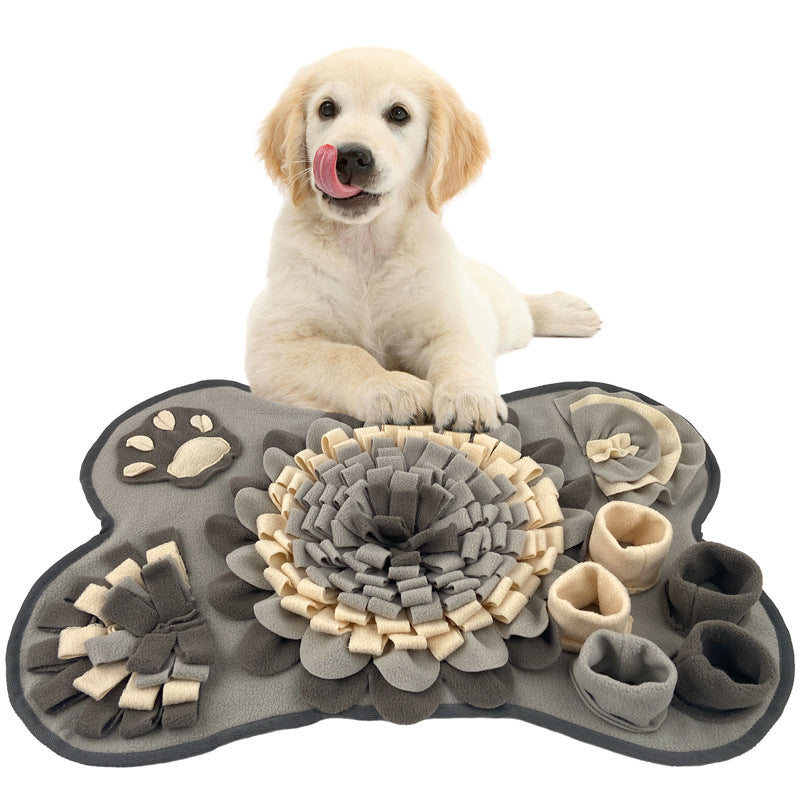 Interactive Dog Snuffle Mat Bone Shape Grey 64x43cm - Slow Feeder & Foraging Puzzle Toy - Washable Fleece Nosework Pad for Anxiety Relief & Mental Stimulation