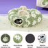 2-in-1 Cat Tunnel Bed Green Daisy 80cm - Plush Donut Pet Cave & Play Tube - Detachable Washable Cushion & Interactive Hanging Toy for Indoor Cats