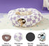2-in-1 Cat Tunnel Bed Purple Daisy 80cm - Plush Donut Pet Cave & Play Tube - Detachable Washable Cushion & Interactive Hanging Toy for Indoor Cats