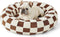 50cm Round Pet Bed Brown & White Checkerboard - Soft Plush Donut Cuddler for Small Dogs & Cats - Calming Anxiety Relief & All-Season Comfort