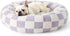 50cm Round Pet Bed Purple & White Checkerboard - Soft Plush Donut Cuddler for Small Dogs & Cats - Calming Anxiety Relief & All-Season Comfort