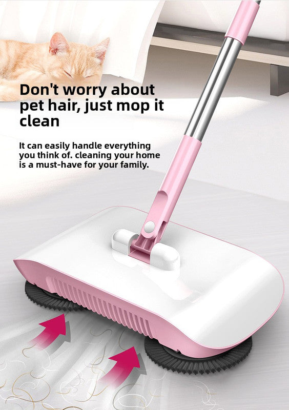 2-in-1 Manual Push Sweeper & Mop with Two Original Clothes - Handheld Floor Cleaner with Sealed Dustbin - Lightweight Cordless Design for Hardwood, Tile, and Marble Floors - Blue