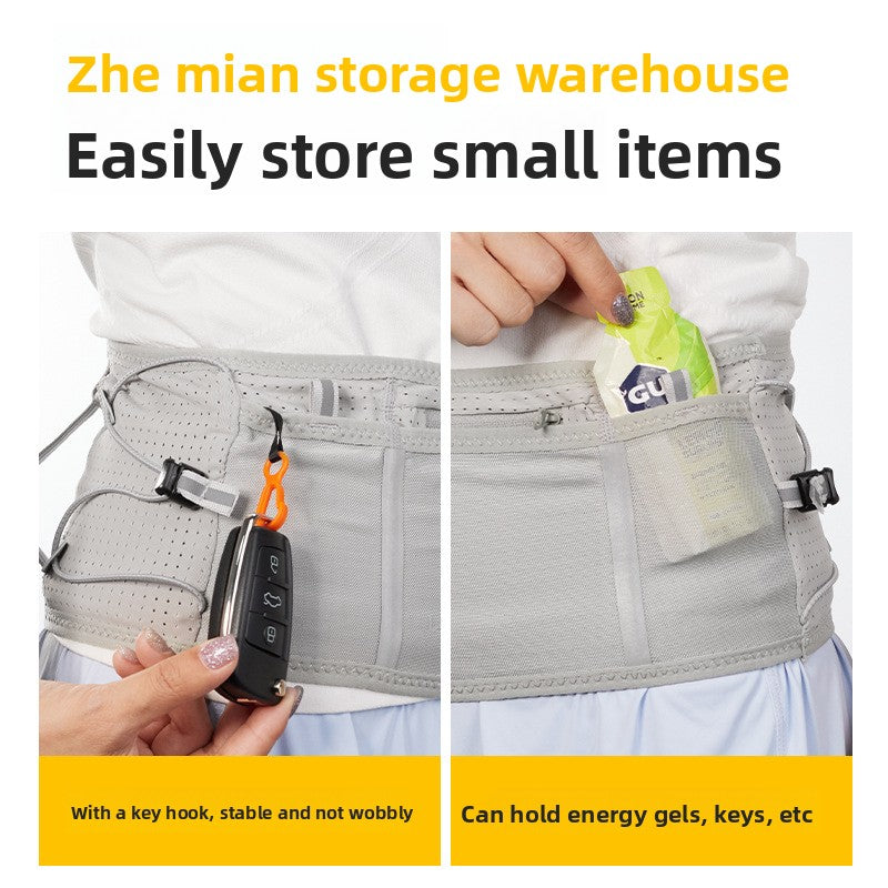 WRELS Trail Running Waist Belt - Lightweight Mesh Hydration Pack with Trekking Pole Holder - Anti-Bounce Phone Storage for Marathon & Hiking - Gray Size S (67-75cm)