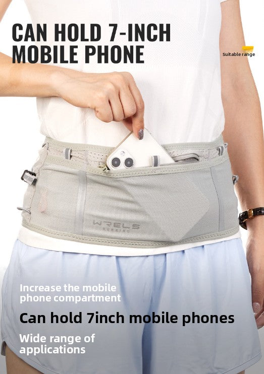 WRELS Trail Running Waist Belt - Lightweight Mesh Hydration Pack with Trekking Pole Holder - Anti-Bounce Phone Storage for Marathon & Hiking - Gray Size S (67-75cm)