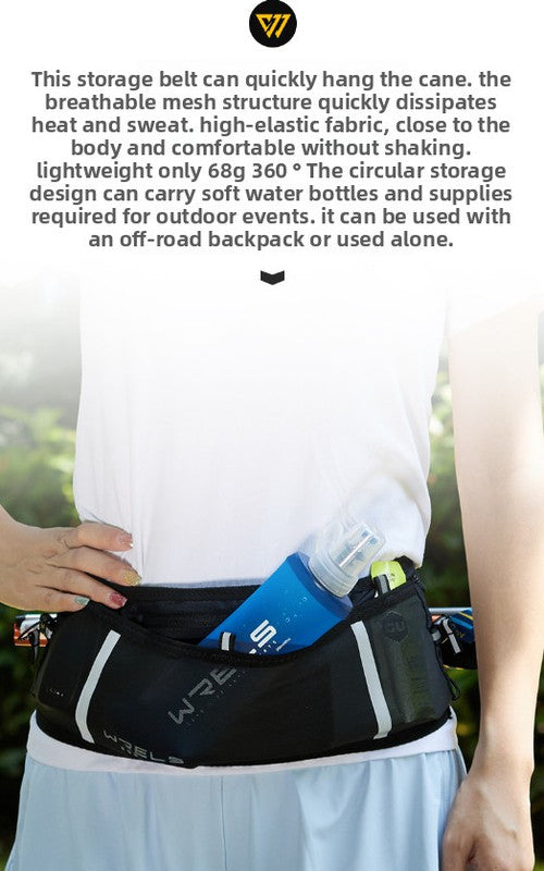 WRELS Trail Running Waist Belt - Lightweight Mesh Hydration Pack with Trekking Pole Holder - Anti-Bounce Phone Storage for Marathon & Hiking - Gray Size M (74-86cm)