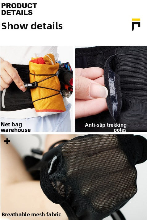 WRELS Trail Running Waist Belt - Lightweight Mesh Hydration Pack with Trekking Pole Holder - Anti-Bounce Phone Storage for Marathon & Hiking - Gray Size M (74-86cm)