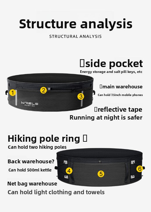 WRELS Trail Running Waist Belt - Lightweight Mesh Hydration Pack with Trekking Pole Holder - Anti-Bounce Phone Storage for Marathon & Hiking - Gray Size L (85-110cm)