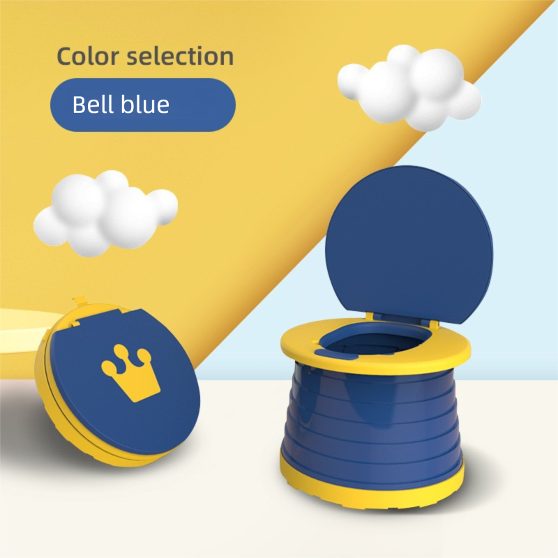 Kids Portable Travel Potty Foldable Training Toilet Seat - Blue - Compact Car & Camping Emergency Commode with Backrest - 50kg Load Capacity