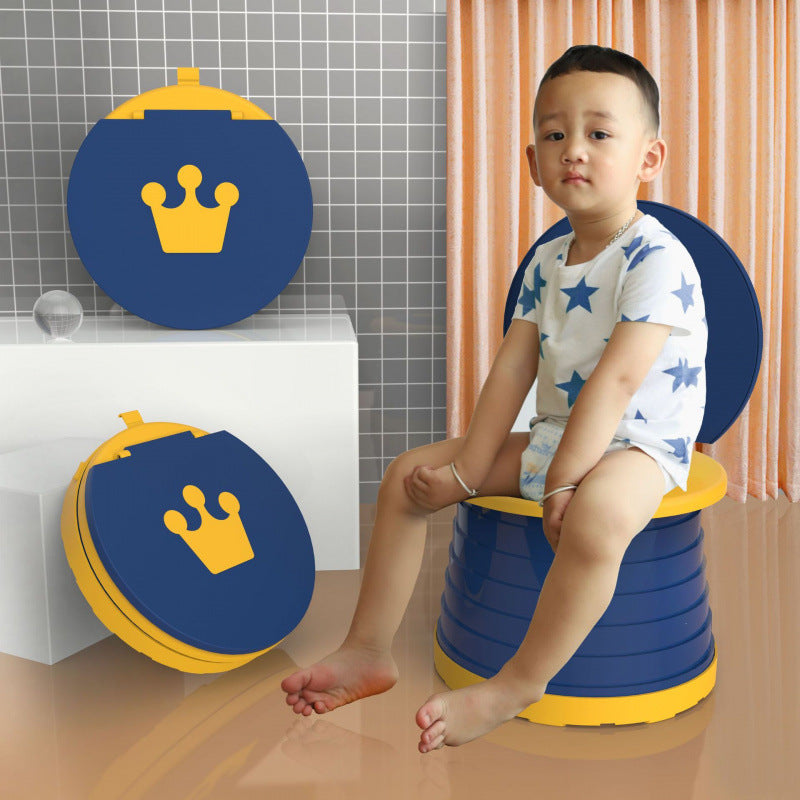 Kids Portable Travel Potty Foldable Training Toilet Seat - Blue - Compact Car & Camping Emergency Commode with Backrest - 50kg Load Capacity