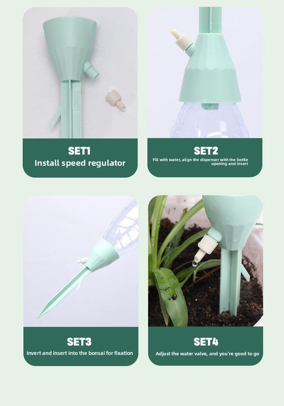 2 PCS Automatic Self-Watering Plant Spikes Adjustable Drip Irrigation System for Indoor Outdoor Garden Pots Holiday Care Green and Pink