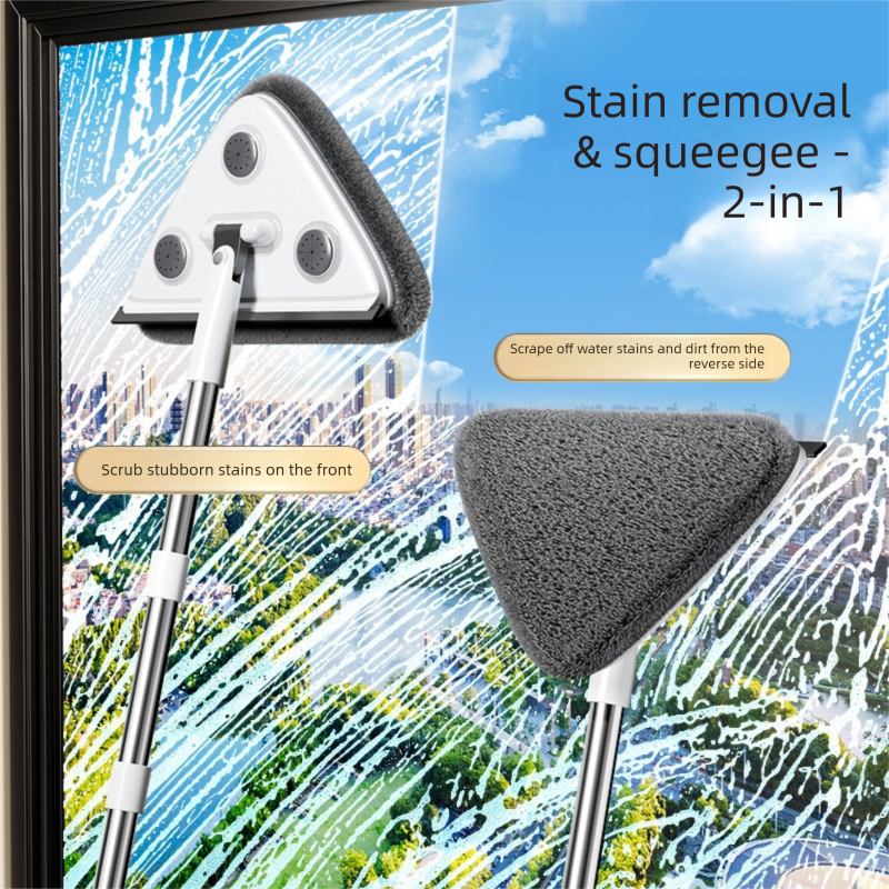 Adjustable Triangle Cleaning Mop 119cm Long Handle Window Squeegee Wall Washer Rotatable Head for Ceilings High Corners Wet Dry Use with 4 Microfibre Pads