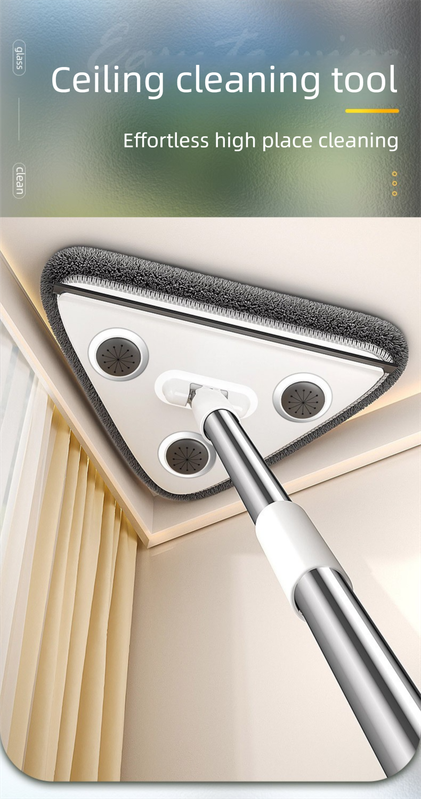 Adjustable Triangle Cleaning Mop 119cm Long Handle Window Squeegee Wall Washer Rotatable Head for Ceilings High Corners Wet Dry Use with 4 Microfibre Pads